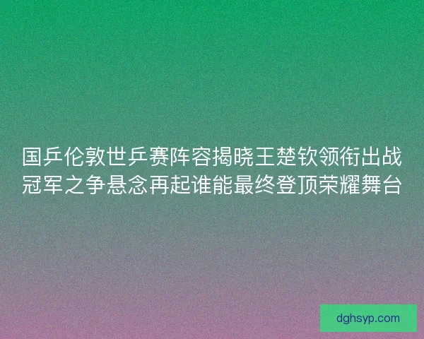 国乒伦敦世乒赛阵容揭晓王楚钦领衔出战冠军之争悬念再起谁能最终登顶荣耀舞台